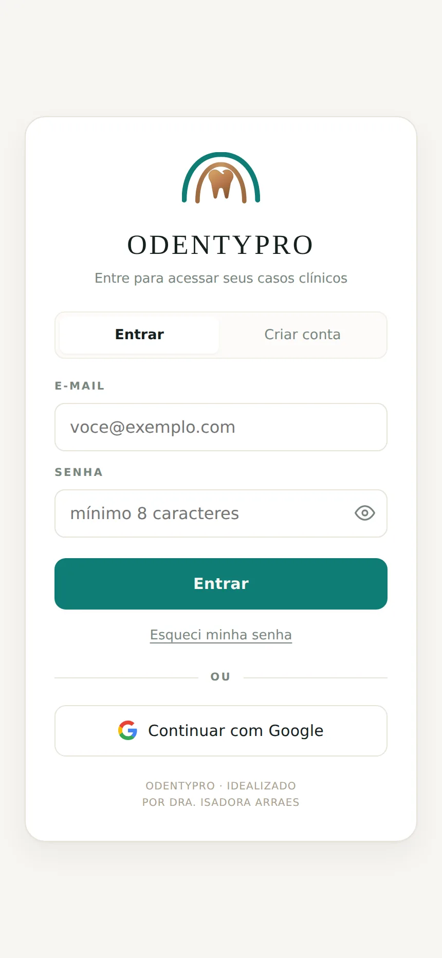 Tela de entrada do Odenty Pro