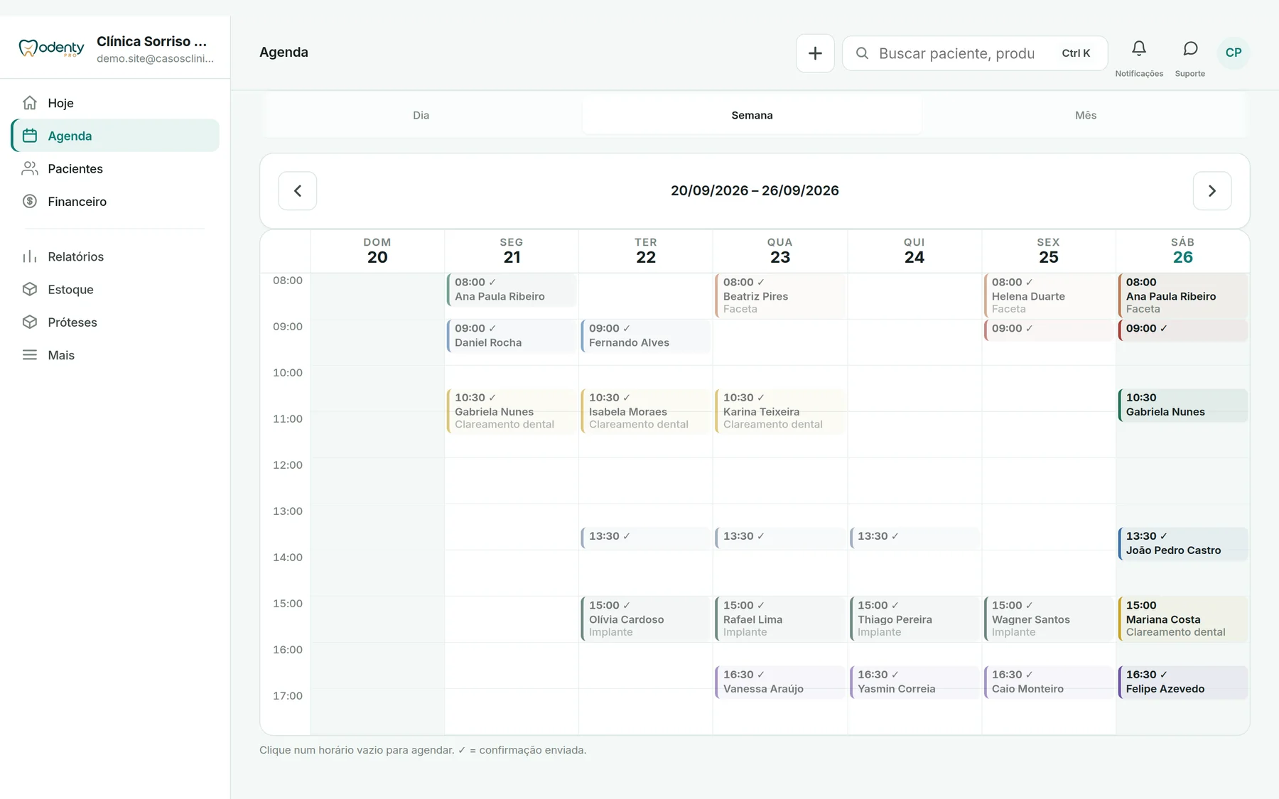 Agenda da semana em grade